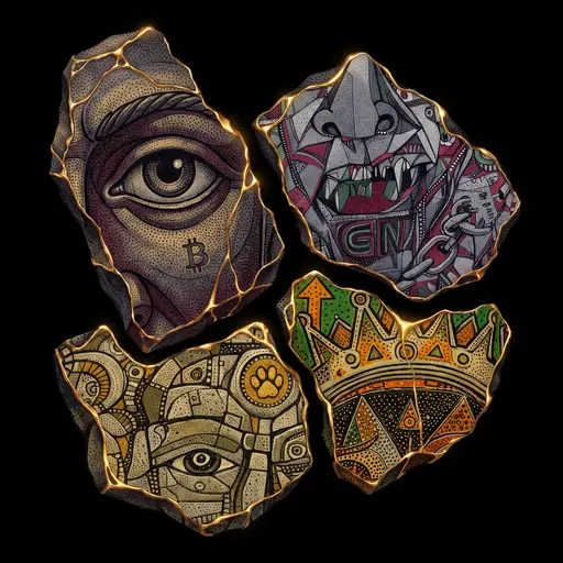 Crypto Relics emblem — four gold-seamed stone fragments